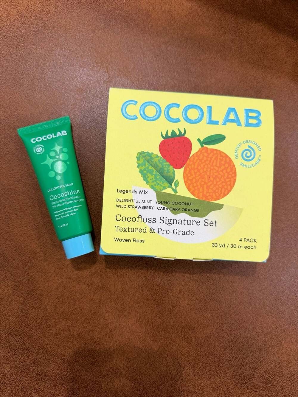 Cocolab Cocofloss Sig Set (Legends) 4-Pk Woven Dental Floss/Cocoshine Toothpaste